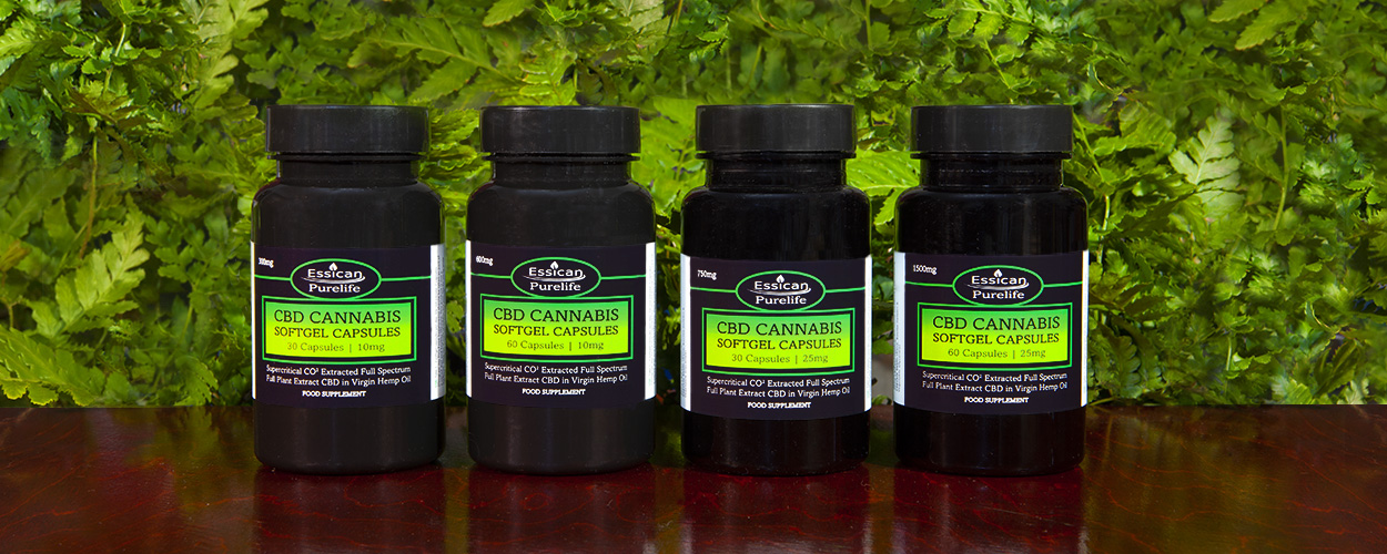 CBD Cannabis softgel Capsules range from Essican Purelife | CBD softgels UK