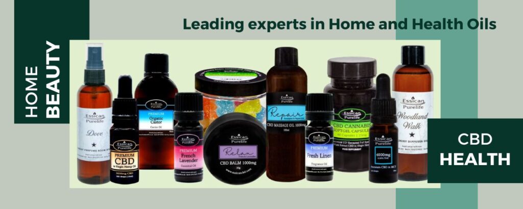 Banner showing Essican Purelife range of natural health oils and cbd oil products